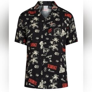 Scarface Tony Montana Graphic Shirt XXL Rayon Button Up Black Red Movie